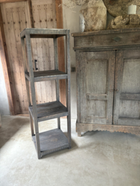 Stoer landelijk ruw vergrijsd houten rek grey grijs kast kastje schap hoekmeubel 150 cm
