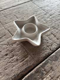 Stenen theelichtje theelichthouder tealight Holder wit ster 13 cm Leeff Tijn white star