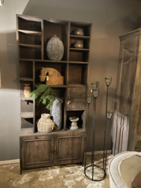 Unieke oude vergrijsd houten kast keukenkast servieskast art deco stijl winkelkast potten landelijk stoer 204 x 92 x 30 cm verzameling vitrine vakken