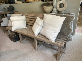 Prachtige grote lange oude vergrijsd houten bank bank lounge bank stationsbank eettafelbank tuinbank 200 X 91 x 46 cm landelijk sober stoer