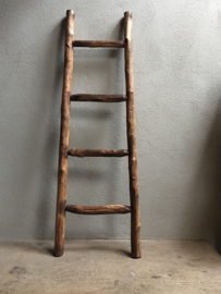 Oud houten ladder laddertje trap trapje landelijk 155 x 42 cm brocant stoer handdoekenrek decoratie hout vintage rek