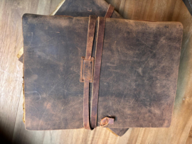 HOFFZ. Notitieboekje L grijs bruin taupe geruwd leren kaft groot