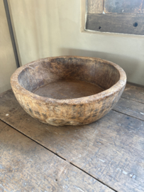 Grote oude doorleefd houten bak schaal landelijk stoer D43 x H14 cm
