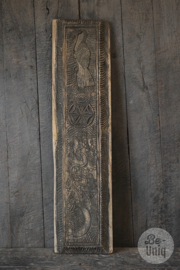 Smal lang oud houten paneel wandpaneel ornament plank houtsnijwerk vintage landelijk uniek 116 x 29 x 5 cm