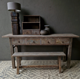 Oud vergrijsd houten sidetable wandtafel sideboard ladekast landelijk stoer sober 180 cm