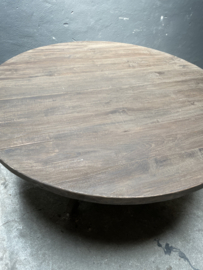 Grote oud vergrijsd houten tafel ronde tafel rondetafel eettafel bolpoot eetkamertafel rond 130 cm bijzettafel wijntafel wijntafeltje landelijk stoer