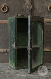 Oud vitrine kastje wandkastje medicijnenkastje kast 38 x23 x 15 cm groen vintage Oosters vitrinekastje stoer landelijk Brocant industrieel