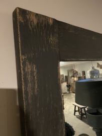 Grove oud zwarte teakhouten spiegel lijst 200 x 100 cm passpiegel hout stoer landelijk industrieel teakhout