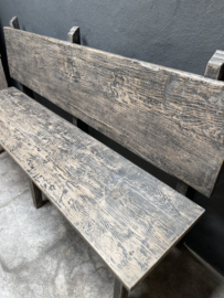 Stoere vergrijsd houten bank eettafelbank eetkamerbank hout zwart black lounge 180 x 55 x 100 cm