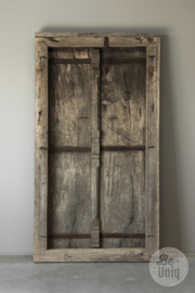 Prachtige grote oude vergrijsd houten kozijn poort deur wandpaneel wanddecoratie landelijk 173 x 96 cm