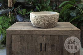Oude stenen hardstenen wasbak waskom hardstenen trog vijzel schaal kom bak buitenkeuken toilet rond gootsteen stoer landelijk sober 49 x H24cm
