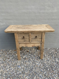 Oud houten Sidetable haltafel met 2 lades ladekast sideboard landelijk stoer