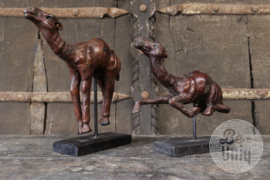 Leren kameel dromedaris op standaard beeld beeldje groot  vintage