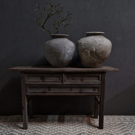 Oud vergrijsd houten sidetable wandtafel sideboard ladekast landelijk stoer sober 140 cm