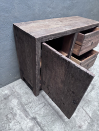 Old wood oud houten 1 deur en 2 lades kast kastje wastafelmeubel wasbak wastafel landelijk stoer vintage 110 x 40 x 80 cm