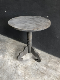 Vergrijsde grijs houten rond bijzettafeltje tafel tafeltje wijntafel wijntafeltje landelijk stoer 60 cm