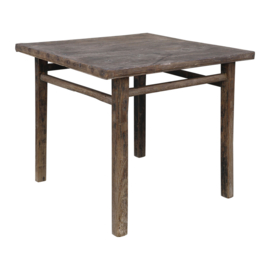Unieke oude doorleefd vergrijsd houten tafel eettafel bijzettafel restaurant bistro werkbank kookeiland keukeneiland landelijk stoer industrieel 90 x 88 x H78 cm