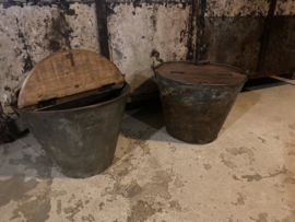 Stoere emmer met deksel prullenbak vuilnisbakje landelijk stoer industrieel vintage