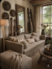 Prachtige grote 100% linnen bank sofa landelijk sober stoer kussens Sits donker beige