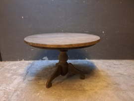 Stoere vergrijsd houten ronde tafel eettafel 120 cm wijntafel landelijk stoer bolpoot driepoot