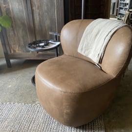 York - fauteuil chestnut, Africa leer leren bijzet fauteuil stoel stoeltje rond