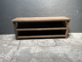 Stoere oud vergrijsd houten landelijke salontafel sidetable tvmeubel schap rek 160 x 45 x H60 cm televisie Bassano landelijk