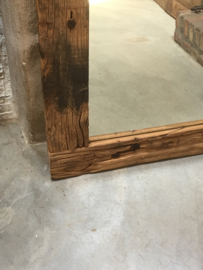 Stoere grove robuust houten teakhouten spiegel 150 x 90 cm tuinspiegel landelijk truckwood railway stoer oud hout