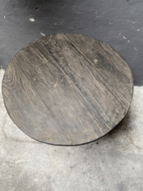 Oud vergrijsd houten tafel tafeltje rond 82cm bijzettafel bijzettafeltje wijntafel wijntafeltje landelijk stoer grijs
