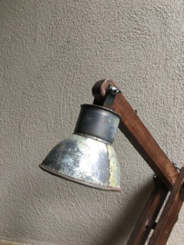 Industrieel metalen houten  lamp lampje buro bed leeslampje tafellamp tafellampje wandlamp industrieel landelijk grijs stoer metaal vintage hout metaal zink grijs bruin