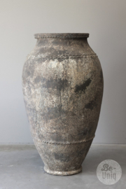 Prachtige grote stenen kruik vaas pot landelijk grijs beige stoer 105 cm hoog