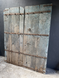 Prachtige oude vergrijsd houten deur poort wandpaneel Turkois  wanddecoratie landelijk stoer vintage industrieel 200 x 159 cm
