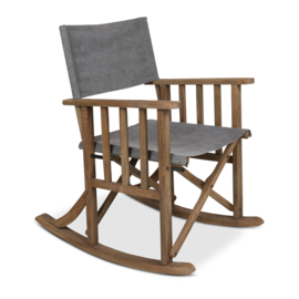Stoere schommelstoel stoel fauteuil landelijk grijs antraciet grey antreciet houten frame linnen stoffen zitting