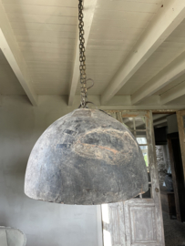 Oude antieke houten ronde bolle Lampekap kap hanglamp uniek!! Landelijk stoer industrieel vintage 60 cm