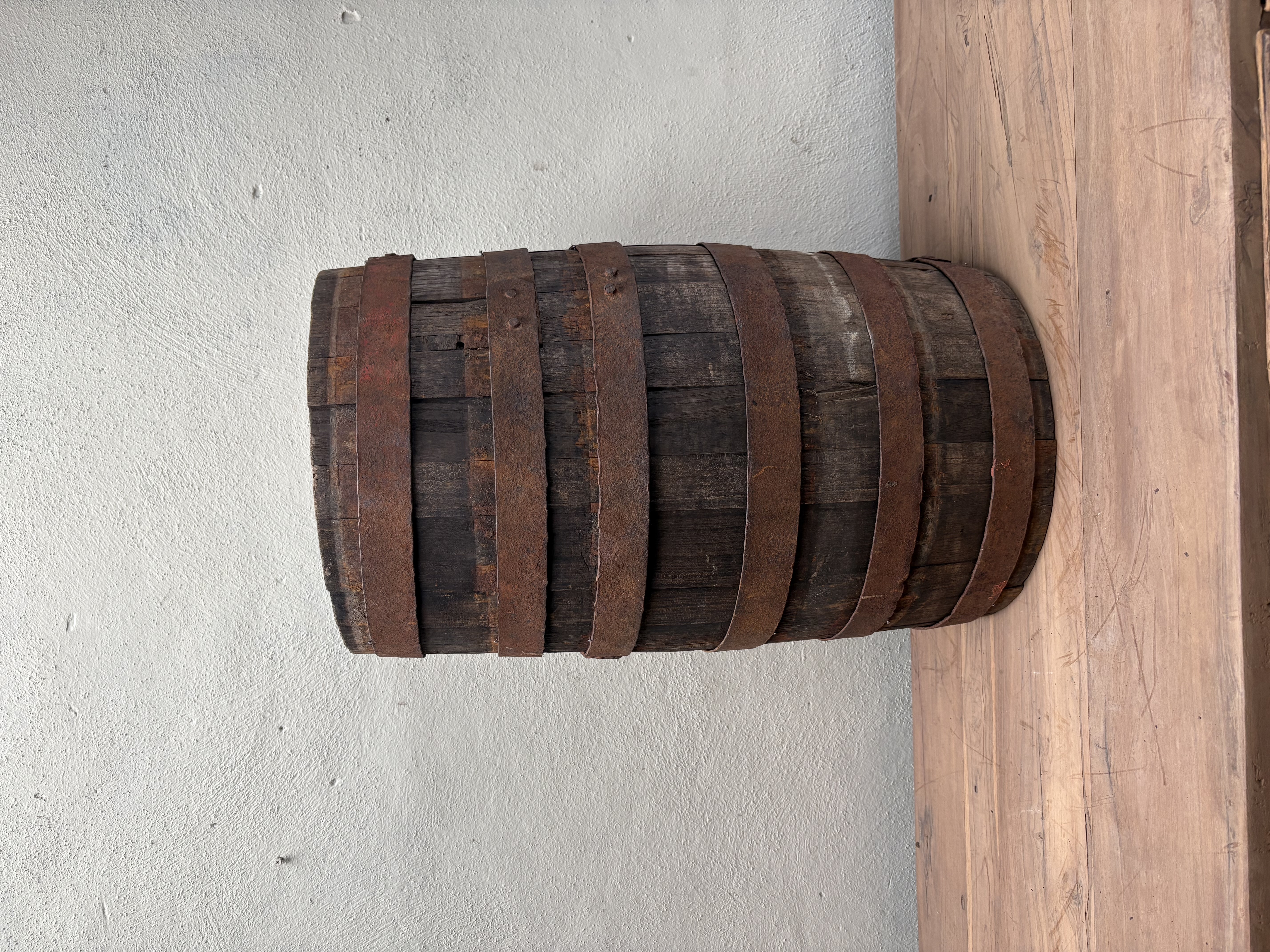 Oud houten wijnvat vat ton bijzettafel nr 22
