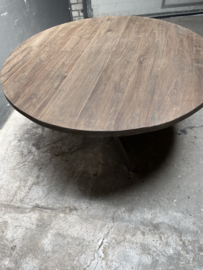 Grote oud vergrijsd houten tafel ronde tafel rondetafel eettafel bolpoot eetkamertafel rond 130 cm bijzettafel wijntafel wijntafeltje landelijk stoer