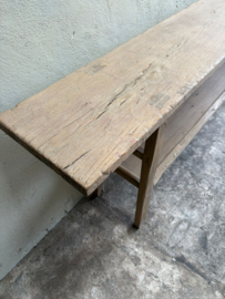Prachtige grote lange oud vergrijsd houten Sidetable wandtafel met onderplank 256 cm landelijk  197