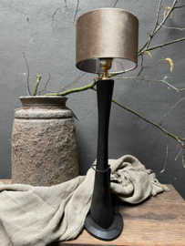 Stoere zwarte houten tafellamp 60cm landelijk stoer robuust