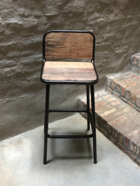 Industriele landelijke kruk barkruk met voetsteun werktafel hoge buro bureau stoel 75 cm barhoogte hoog stoer industrieel vintage metaal grijs bruin