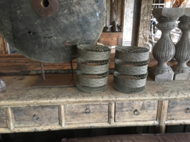 Prachtig groot metalen mand windlicht korf bak  schaal large vergrijsd matbruin poederachtig lantaarn basket metal vintage landelijk industrieel sober oosters