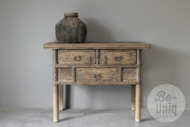 Stoere oude landelijke ladekast vergrijsd doorleefd houten Sidetable wandtafel 116 cm