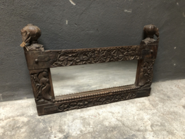 Prachtige oude antiek houten spiegel wandpaneel houtsnijwerk bewerkt landelijk stoer