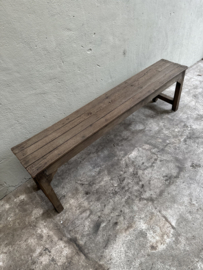 Hele gave oude lange vergrijsd houten bank 155 cm landelijk stoer eetkamertafel bank sidetable