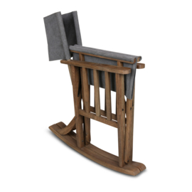 Stoere schommelstoel stoel fauteuil landelijk grijs antraciet grey antreciet houten frame linnen stoffen zitting