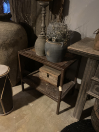 Vintage metalen houten tafeltje tafel Sidetable landelijk stoer industrieel