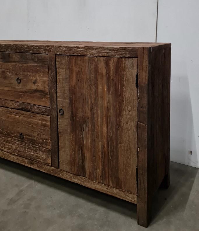 Old wood Stoer truckwood houten televisiekast televisiemeubel tv kast deurtjes en lades dressoir landelijk stoer industrieel 160 x 40 x 85 cm
