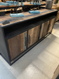 4 deurs kast dressoir sideboard Sidetable 180 x 40 x H 80 cm landelijk stoer industrieel hout zwart metaal urban