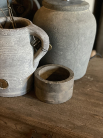 Houten bakje grey grijs bakje schaaltje kandelaar kaarsbakje kaars bakje kaarsenstandaard landelijk