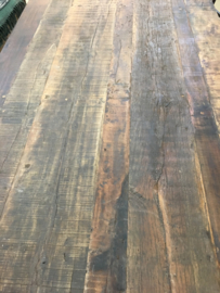 Gave industriële robuuste tafel eettafel 220 x 110 x 76 cm klaptafel metaal metalen onderstel inklapbaar oud houten blad doorleefd railway hout landelijk vintage