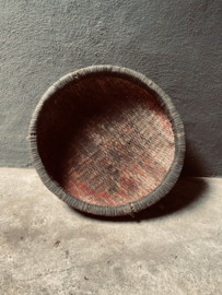 Prachtige grote oude rieten rotan chinese houten Appelmand mand assorti landelijk shabby stoer brocant  oud nr 1