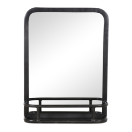 Zwart metalen spiegel wand muur met plankje 60 x 45 x 15 cm